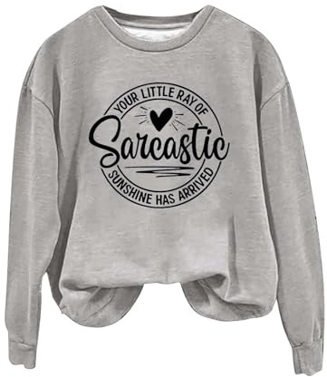 Uwdiohq Sudadera sin Capucha Retro Sencilla con Cuello y Estampado en inglés para Mujer, Your Little of Sarcastic Sunshine ha Llegado Sudadera Mujer Roja Larga Chaqueta Mujer Entretiempo