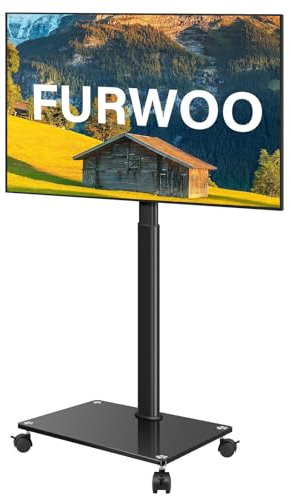 FURWOO Stand-TV-Ständer mit Rädern Rollbarer TV-Ständer mit schwenkbarer Halterung für Wohnzimmer-Besprechungsraum Tragbarer mobiler TV-Wagen auf Rädern für 27''-60'' Fernseher, Fit Corner, Outdoor
