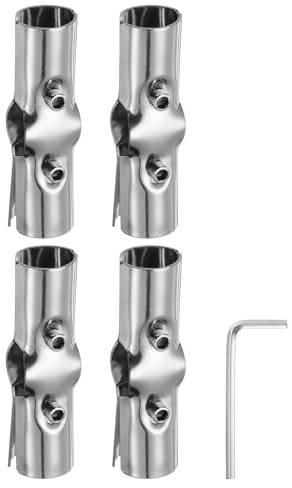 QUARKZMAN 4Pezzi Connettori Strutturali Morsetti 1 Diametro Tubo Argento | per Tubi 3 Vie, a 180 Gradi, Supporto per Giardino, Acciaio Inossidabile, Raccordi Angolari, con Chiave, Terminali