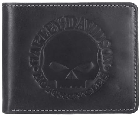 Harley-Davidson Men's Willie G Skull Logo Billfold Leather Wallet, Black