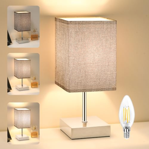 Totofac Touch Control Table Lamp, 3-Way Dimmable Bedside Lamps Nightstand Lamps with Flaxen Fabric Shade for Bedroom Living Room,LED Bulb Included