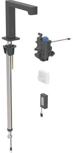Robinetterie de lavabo Geberit Brenta, saillie 195mm, avec mitigeur thermostatique, alimentation par pile, pour boîtier de fonction encastré, 116.198.14.1, Couleur: noir mat