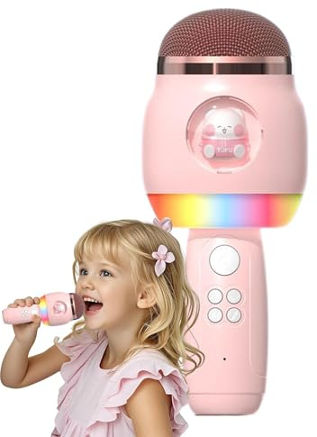 Miccici di karaoke, microfoni wireless per karaoke - Karaoke microfono per bambini cartoni animati wireless con luci a LED | Prodotti di canto portatili per il compleanno di Natale