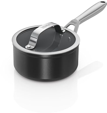 Ninja ZEROSTICK Ceramic Pro 16 cm Saucepan, Black, CW30216UK | with Glass Lid, Scratch Resistant, Made PTFE-Free, All Hob Compatible