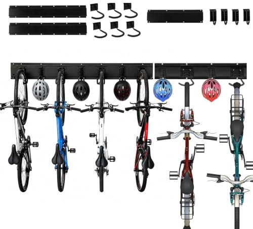 M.J COMFY-LIFE Wall Mounted Bike Rack for 6 Bicycles & 4 Helmets – Heavy Duty Vertical Bike Storage Rack, Space Saving Garage Wall Hanger, Indoor Bicycle Holder for Road & Mountain Bikes