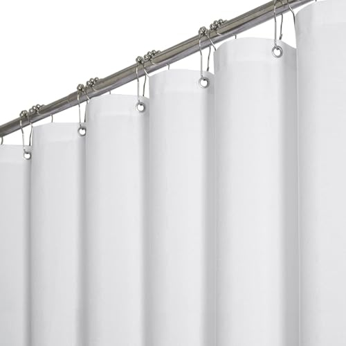 BTTN Duschvorhang Stoff 180x220 cm Extra Lang Leinenoptik wasserdicht, Weiß | 12 Plastikhaken, Rückseitig Laminiert Wasserdicht, Leinenoptik, Anti-Schimmel, Beschwerter Saum, Maschinenwaschbar Polyester