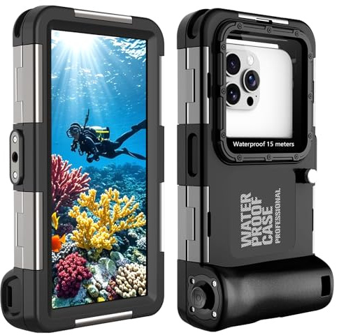 LOFISTERE Custodia subacquea impermeabile per snorkeling e immersioni per iPhone 16/15/14/13/12/11 Pro Max 15m/50ft Custodia impermeabile professionale per immersioni subacquee Custodia per foto e