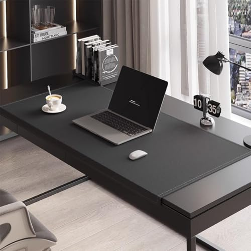 Schreibtischunterlage mit Kantenschutz, große PU-Leder-Tischmatte für Büro, Zuhause, Arbeit, Studium, Tippen, wasserdicht, schmutzabweisendes Maus- und Tastaturpad (Schwarz, 100x60 cm)