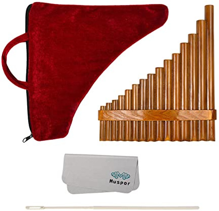 Muspor 15 Pfeifen Bambus Pan Flöte G-Dur Key Professionelle Panflöte Holzblasinstrument für Anfänger und Studenten - Rechte Hand