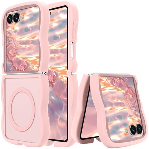 Pepmune for Samsung Galaxy Z Flip7 Case, Curly Wavy Frame Hard Translucent Matte Clear Back Cover for Women Men Compatible with Magsafe Shockproof TPU Bumper Phone Case for Samsung Z Flip7, Pink