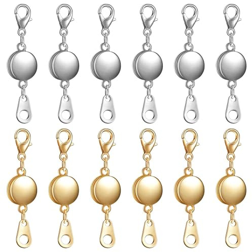 Allazone Magnet Schmuckverschluss, Magnetische Karabinerverschlüss für DIY, Armband, Halskette Schmuck Making, 12 Stück Kreis in Gold Silber