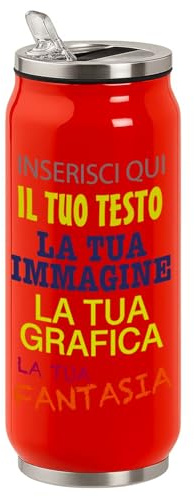 Borraccia Termica Personalizzabile 500ml in Acciaio Inox Lucido – Stampa Digitale UV Nome, Logo o Immagine – Mantiene 6H Caldo e 12H Freddo – Design Tipo Lattina, Riutilizzabile ed Eco-Friendly