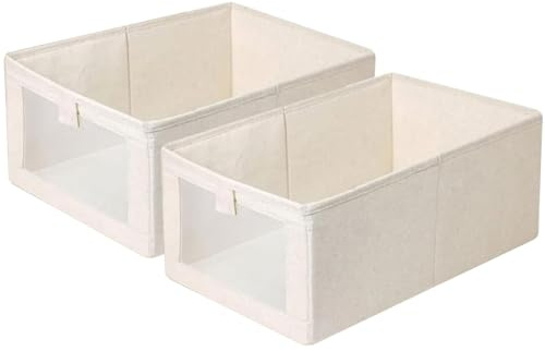 Wardrobe Storage Organiser Foldable - 2Pcs Drawer Organiser Clothes Fabric Storage Boxes Bin with Clear Window Shelf Stackable Clothing Storage Boxes for Underwear Jeans Pants Shirts Leggings Toy