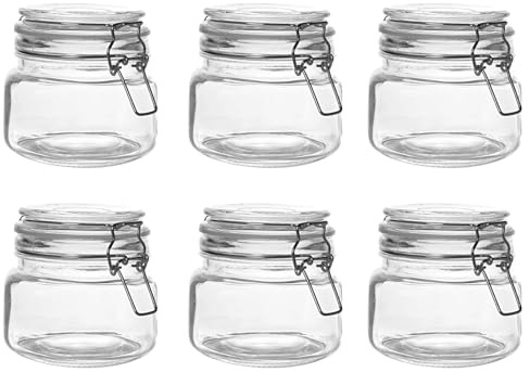Glass Jars with Lids, 500ml Clip Top Glass Jar Set of 6, Airtight Storage | Includes Reusable Labels and Pen for Spices, Cookies, Tea, Coffee and Sugar - Storage Jars Ideal for Pantry Organisation