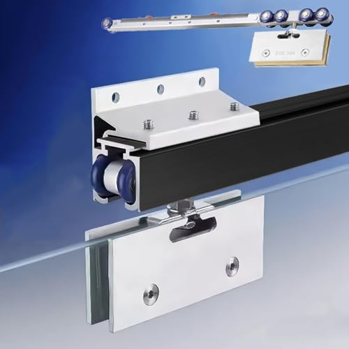 EXCLURA Schiebetür Schiene Soft-Close-Schiebetürsystem für Rahmenlose Glastüren, Wandmontage-Taschentürbeschlag-Set, Schiebetürschiene für Scheunentore(Black,5.9m/19.4ft)