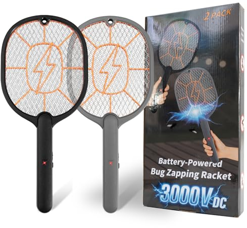 2-Pack Electric Fly Swatter, Black & Gray, AA Battery Operated Bug Zapper Racket for Indoor/Outdoor Use, Mosquito & Fly Killer, Handheld Insect Catcher
