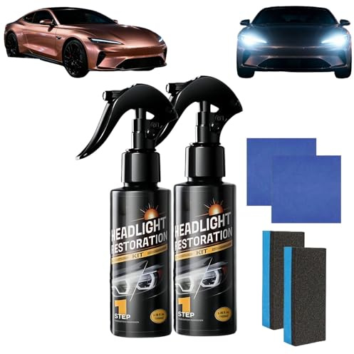 OLYGEE Headlight Restoration Kit, Car Headlight Cleaner, No Power Tools Needed Spray & Wipe, Restores Clarity & Shine, Long-Lasting Protection for 2-3 Vehicles, Like-New Look in Minutes (2pcs)