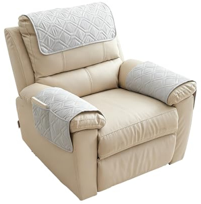BUERPINKING Protector de reposabrazos, protector de sillón con bolsillos para sillón relax con reposabrazos, funda antideslizante con bolsillos, protección acolchada para muebles en forma de una 8