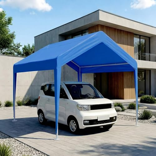 MBBTAG Heavy Duty Carport Canopy 10x20 ft Portable Outdoor Garage Tent Shelter Waterproof UV Resistant Car Port with Galvanized Steel Frame for Parking Party Storage(Blue,3x4m)