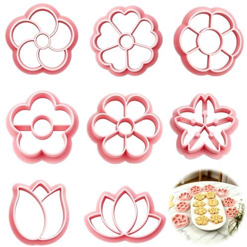 Juego de 8 moldes de galletas con diseño de flores, moldes para galletas, fondant y decoración de pasteles, 8 mini flores, cortadores de galletas rosas para hornear, de 3,6 a 4,7 cm