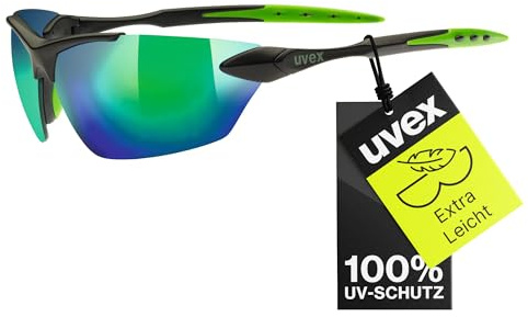 uvex sportstyle 203 - Sportbrille für Damen und Herren - verspiegelt - druckfreier Sitz & perfekter Halt - black matt/green - one size