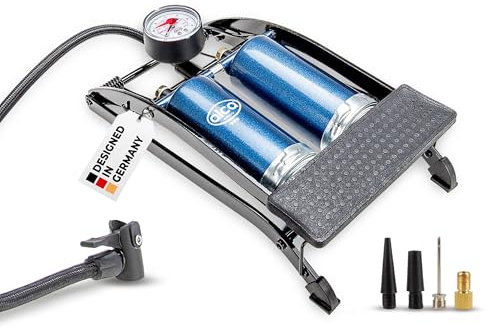 alca® Luftpumpe Doppelhub Fußluftpumpe, Fahrradluftpumpe, Doppel-Zylinder, 7 bar, Adapter inklusive