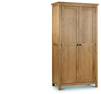 Julian Bowen Marlborough Wardrobe with Shelf, 2 Door, Oak - H190 x W97cm | Contemporary Double Closet, Clothing Rail & Shelf, Storage Armoire for Bedroom