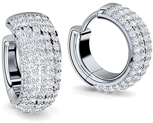 Creolen breit Zirkonia weiß (Diamanten Ersatz) Silber 925 rhodiniert | Ohrringe inkl. Luxusetui Design Creolen Zirkonia Ohrringe Silbercreolen Kreolen