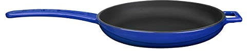 LAVA Cookware Poêle à frire ronde en fonte émaillée avec poignée en métal Bleu 20 cm