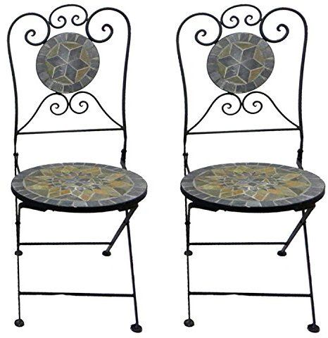 2 Stück Mosaik Gartenstuhl Balkonstuhl Terrassenstuhl klappbar Stern Design Klappstuhl Bistrostuhl Mosaikstuhl