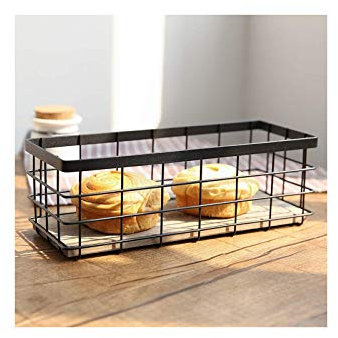 Allzweckkorb Metall Grid Aufbewahrungskorb Dekokörbe Haushalt Drahtkorb für Desktop Obst Snacks Küche Speisekammer (schwarz)