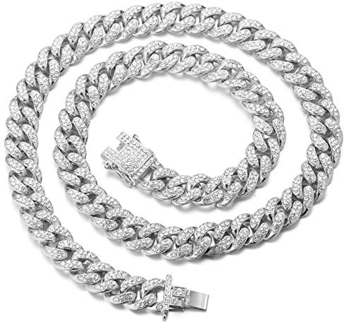 Halukakah Goldkette für Männer Iced Out,14/20MM Herren 18 Karat Echt Vergoldet/Platin Weißgold Diamant Kubanische Kette Miami Halskette Armband mit Geschenkbox