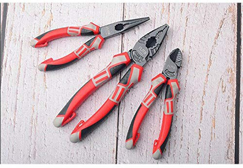 BE-TOOL Labor Saving Plier 8 Combination Plier + 6 Diagonal Cutting Pliers + 6 Long Nose Pliers Non-Slip Heavy Duty Cutting Plier for Cutting Wires, Cables, Pins and Rubber (Pack of 3)