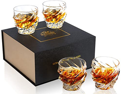 KANARS Juego de 4 Vasos de Whisky, Copas de Whisky Robusto Cristalino para Scotch, Martini, Coñac, bourbon, Cóctel, Hermosa Caja de Regalo, 260 ml