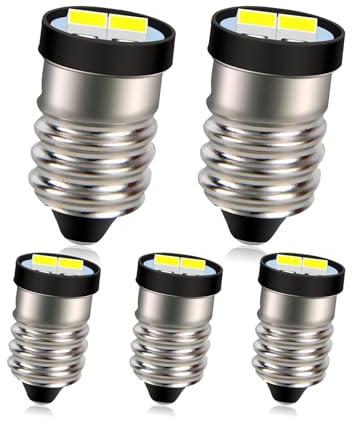 Ruiandsion 5pcs E10 LED Bulbs 3V White 5630 2SMD E10 Screw Base Mini Light Bulbs Replacement Upgrade Torch Working Head Lamp Flashlight Tools