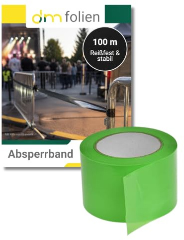 1 Rolle super stabiles Absperrband Flatterband Warnband Trassenband Folienband Parkplatzsperre Baustellenabsperrung 75mm (100m, Grün)