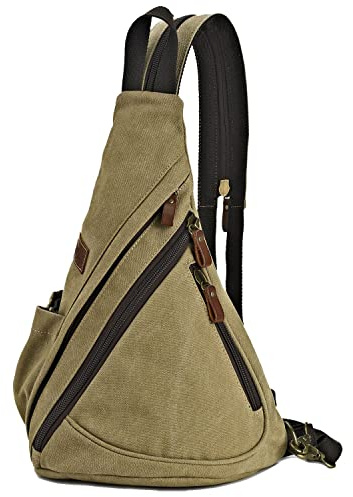 POEYLEJA Canvas Slingväska Omvandlingsbar Crossbody-väska Bröstväska Axelryggsäck Casual Ryggsäck för Män Kvinnor Utomhuscykling Vandring Resa (Khaki)