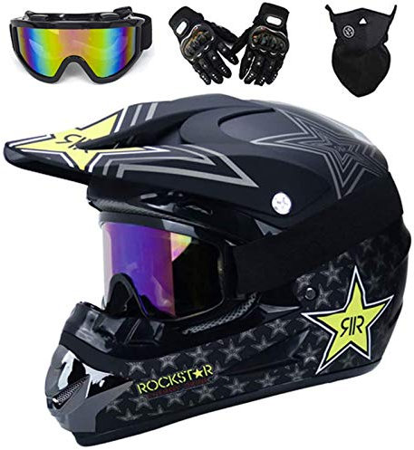 VOMI Mountainbike Motocross Helm Kinder Motorrad Crosshelm mit Helmbrille Handschuhe Maske, Junge/Mädchen Motorradhelm Fullface MTB Enduro Helm für Bike Enduro ATV Schutz (Grün,M 54-55CM)