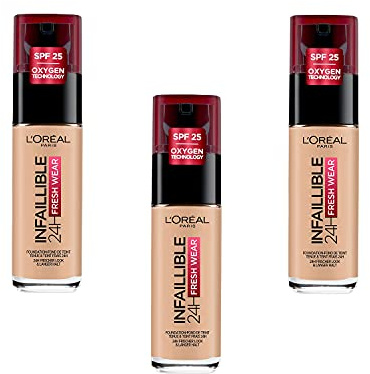 3 x L'Oreal Paris Infaillible 24H Fresh Wear Foundation 30ml - 125 Natural Rose