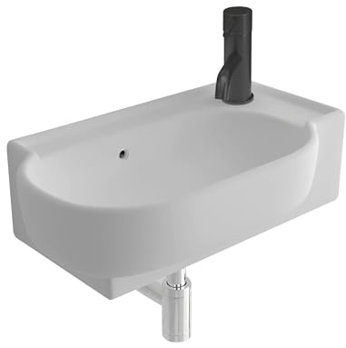 Alpenberger Handwaschbecken | Waschtisch aus Keramik mit Überlauf | Hängewaschbecken zur Wandmontage | Gästebad Wandwaschbecken Modernes Design | Badezimmer Waschbecken | Lavabo Waschschale Weiß