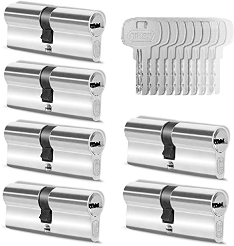 GERCAR 6x cilindro per serratura monochiave 6 cilindri profilati 30/30 incluso set di 30 chiavi - 60 mm - set di 6 cilindri per serratura a doppia chiave - lunghezza: 60 mm, A:30 B:30