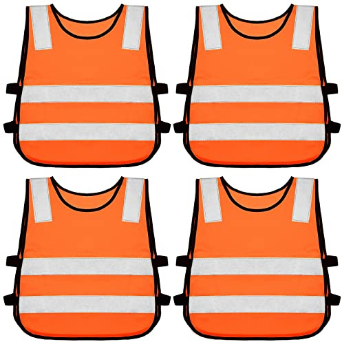 Flutesan 4 Pack Kids Reflective Vest Child Safety Visibility Vest Kids Safety Construction Sleeveless for Cycling Ski Running(Orange)