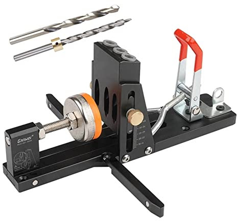 Drill Press Woodworking Oblique Hole Punch Locator Pocket Hole Jig with Front-Mounted Clamp Drill Guide Tool Kit Aluminum Joinery DIY Tools for Fast and Accurate Installation of Door and Dra