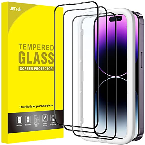 JETech Full Screen Schutzfolie für iPhone 14 Pro, 3 Stück | Schwarzer Rand Gehärtetes Glas Displayschutzfolie, mit Installationshilfe, HD Klar, Hüllenkompatibel