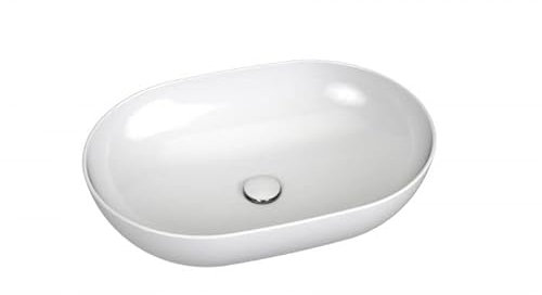 VBChome Waschbecken 60 x 42 Keramik Oval Waschtisch Handwaschbecken Aufsatzwaschbecken Waschschale Gäste WC Modern Elegant Top Qualität
