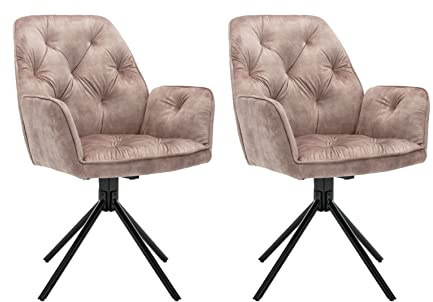 byLIVING Esszimmerstuhl 2er-Set Sarina, 360° drehbar, Vintage-Samt beige | Metallgestell schwarz, Esszimmerstuhl, Armlehnstuhl, B 59,5, H 89, T 62 cm