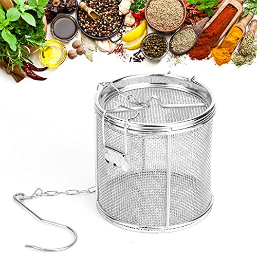 Seasoning Strainer, Stainless Steel Spice Filter, Cooking Spice Filter, Mesh Design Tea Ball Strainer Soup Seasonings Seperation Basket Filter with Chain Hook for Home Restaurant (10 * 10cmLarge Size)
