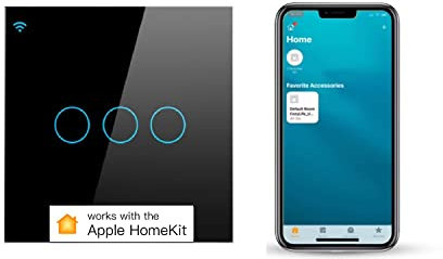 Smart Touch Light Switch 3 Gang 1 Way WiFi Wall Switch Works with Apple HomeKit, Alexa and Google Home, App/Voice Control, Glass Panel with LED Backlight, 10A 300W Neutral Wire Required Black
