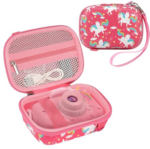 Leayjeen Étui pour Appareil Photo Compact Enfants Compatible avec ASTGMI/Gofunly/ZHUTA/Yokiss/HiMont/Hangrui/MJUM/HOOMOON, avec Bandoulière et Dragonne(Étui Uniquement) Licorne Rose