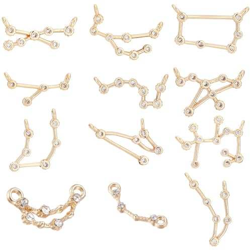 PandaHall 12 Stück Goldene 12 Konstellationen Links 18K Vergoldetes Messing-Sternzeichen-Verbindungs-Charms-Anhänger-Verbindungsstück Horoskop-Zeichen-Verbindung Für DIY-Halskette Armband Schmuck